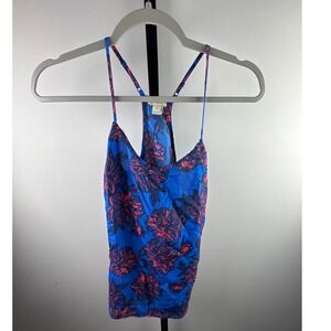 J.Crew Cami Top Womens 00 Blue Excellent Floral Racerback Spaghetti Strap Tank